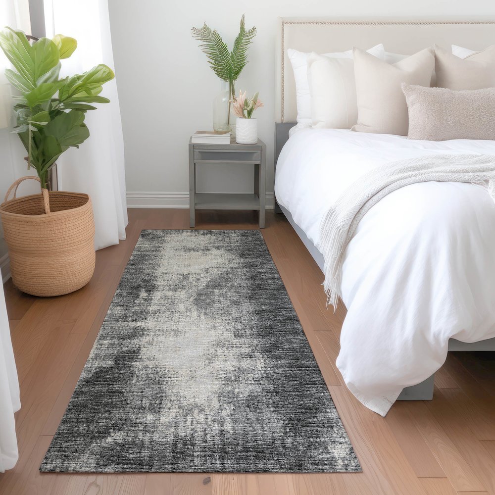 Premium Machine Washable Mayfield  Black 2'3" x 7'6" Runner Rug. Picture 5