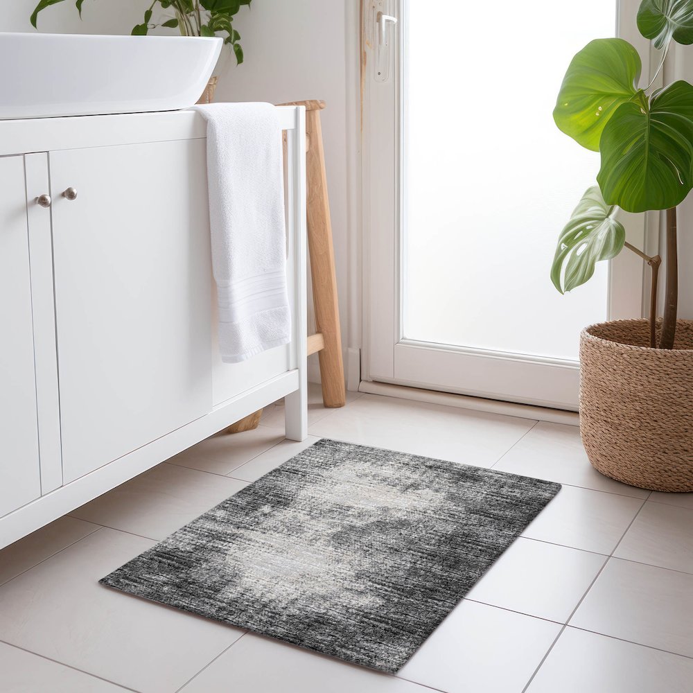 Premium Machine Washable Mayfield  Black 1'8" x 2'6" Rug. Picture 5