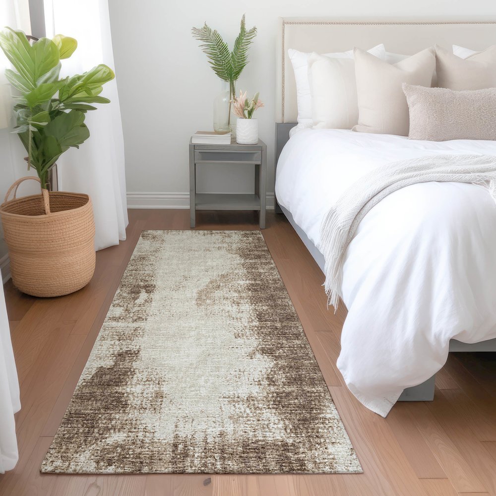 Premium Machine Washable Mayfield  Brown 2'3" x 7'6" Runner Rug. Picture 5
