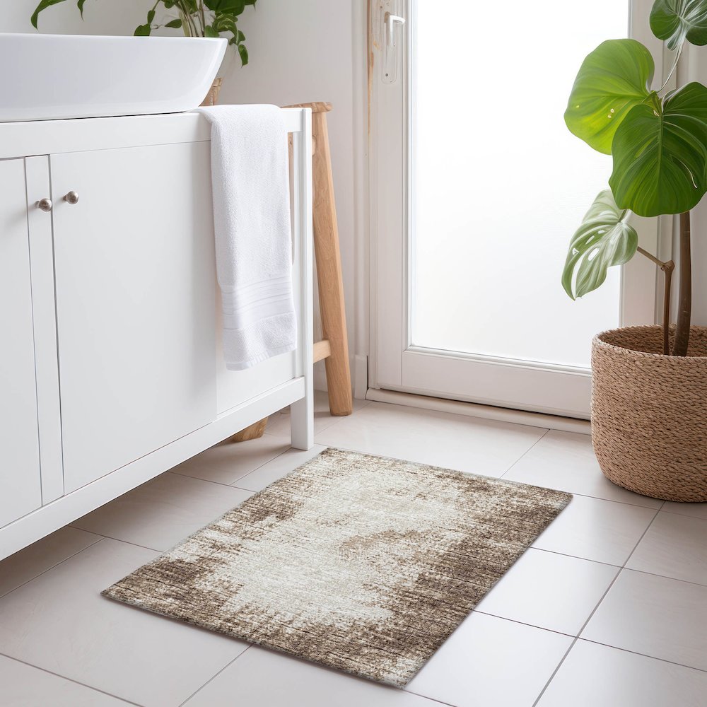 Premium Machine Washable Mayfield  Brown 1'8" x 2'6" Rug. Picture 5