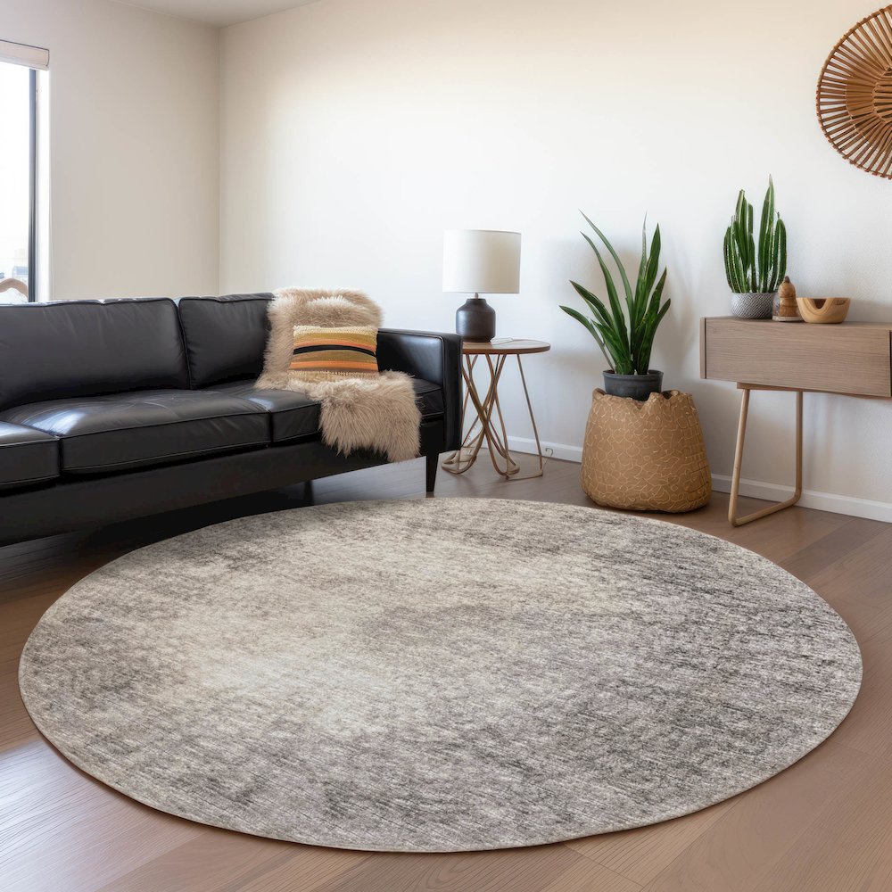 Premium Machine Washable Mayfield  Mocha 8' x 8' Round Rug. Picture 5