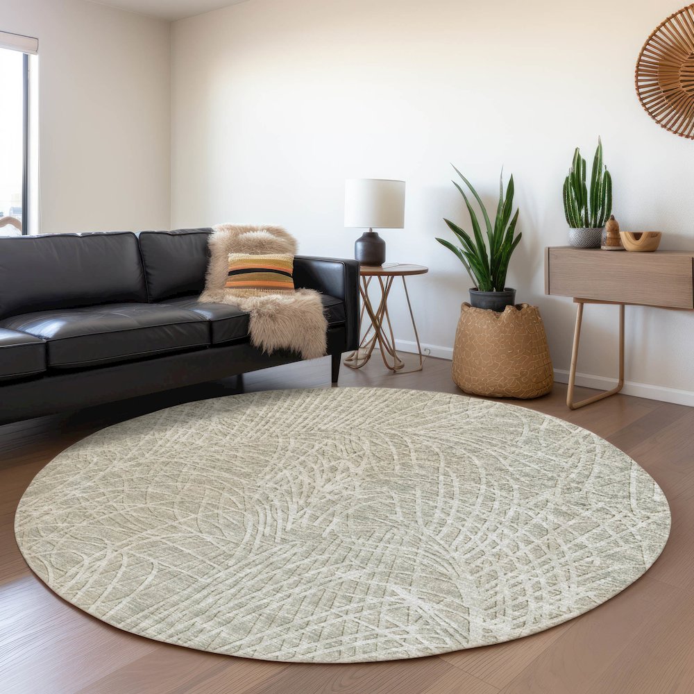 Premium Machine Washable Mayfield  Beige 8' x 8' Round Rug. Picture 5