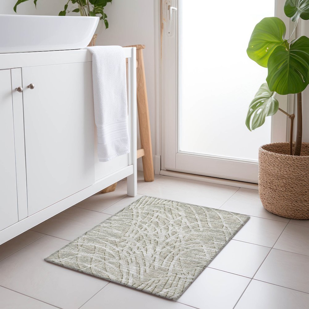 Premium Machine Washable Mayfield  Beige 1'8" x 2'6" Rug. Picture 5