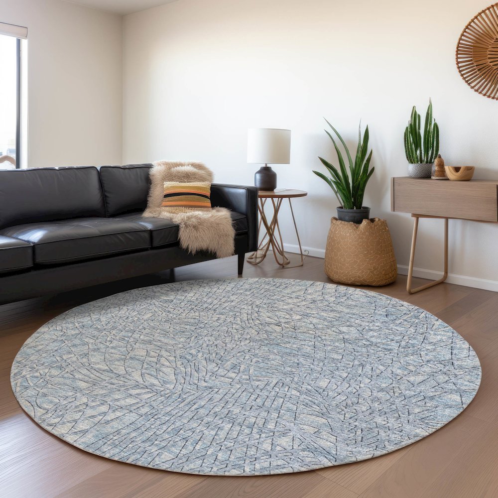 Premium Machine Washable Mayfield  Blue 8' x 8' Round Rug. Picture 5