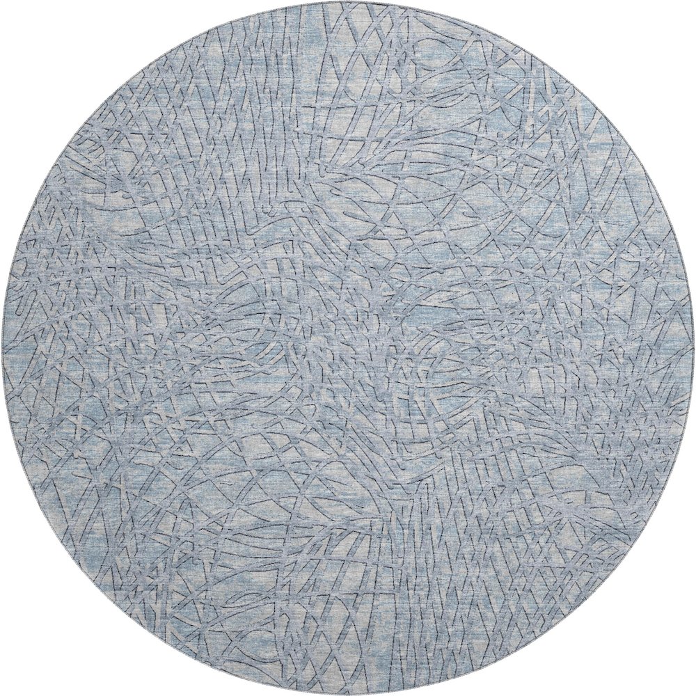 Premium Machine Washable Mayfield  Blue 8' x 8' Round Rug. Picture 1