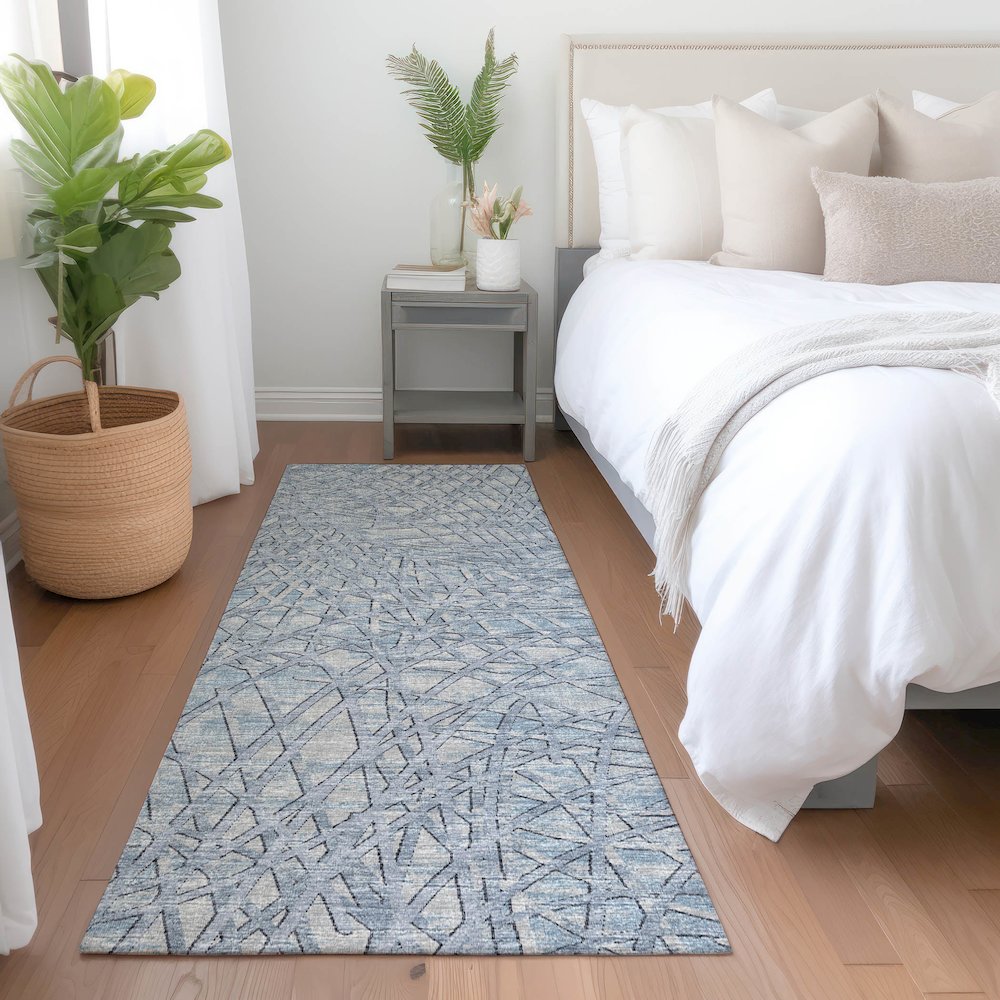 Premium Machine Washable Mayfield  Blue 2'3" x 7'6" Runner Rug. Picture 5
