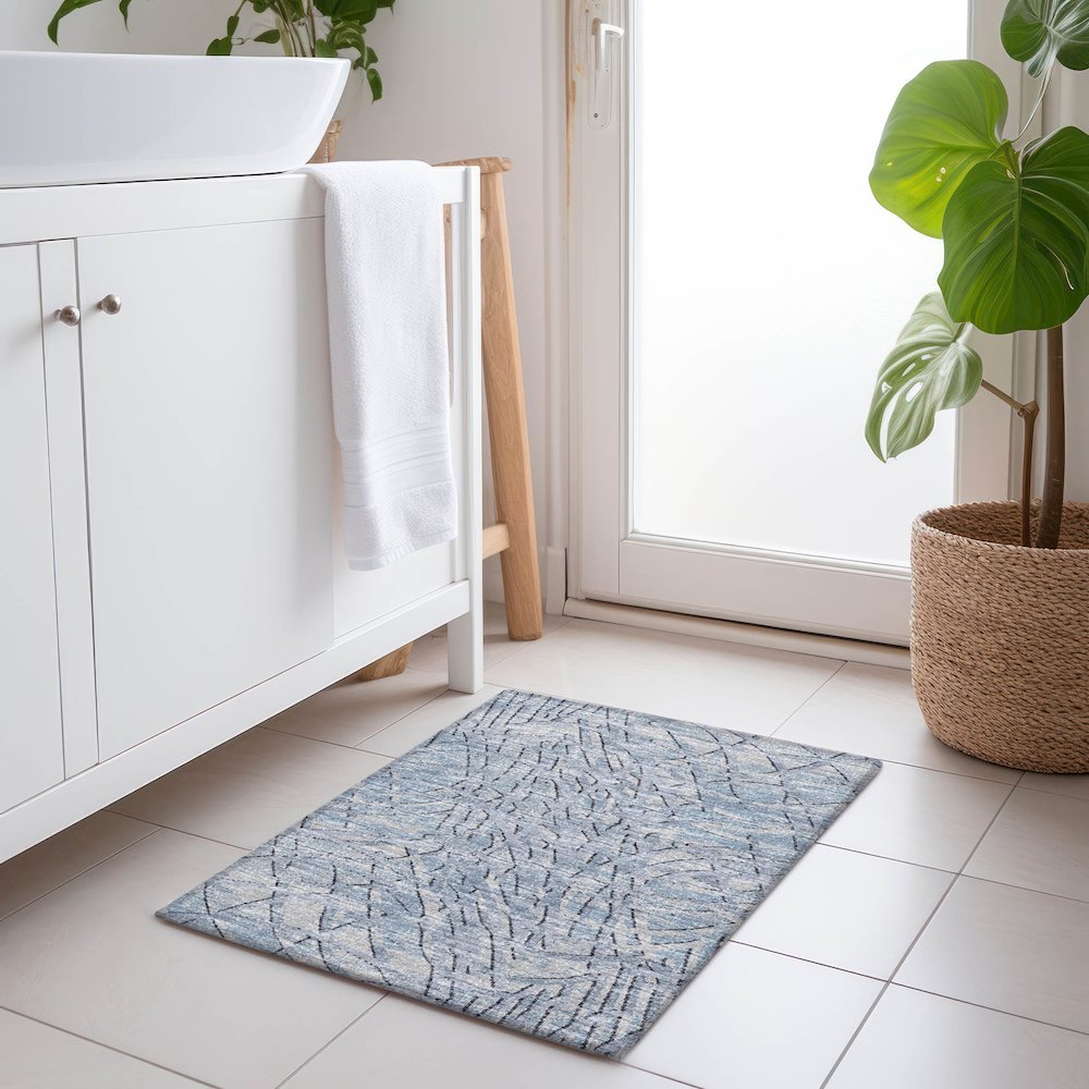 Premium Machine Washable Mayfield  Blue 1'8" x 2'6" Rug. Picture 5
