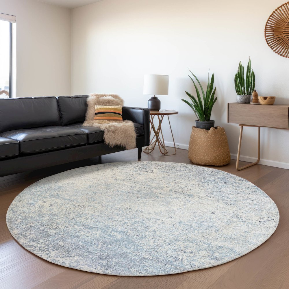 Premium Machine Washable Mayfield  Blue 8' x 8' Round Rug. Picture 5