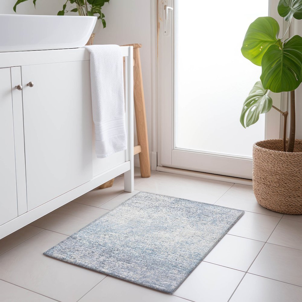 Premium Machine Washable Mayfield  Blue 1'8" x 2'6" Rug. Picture 5