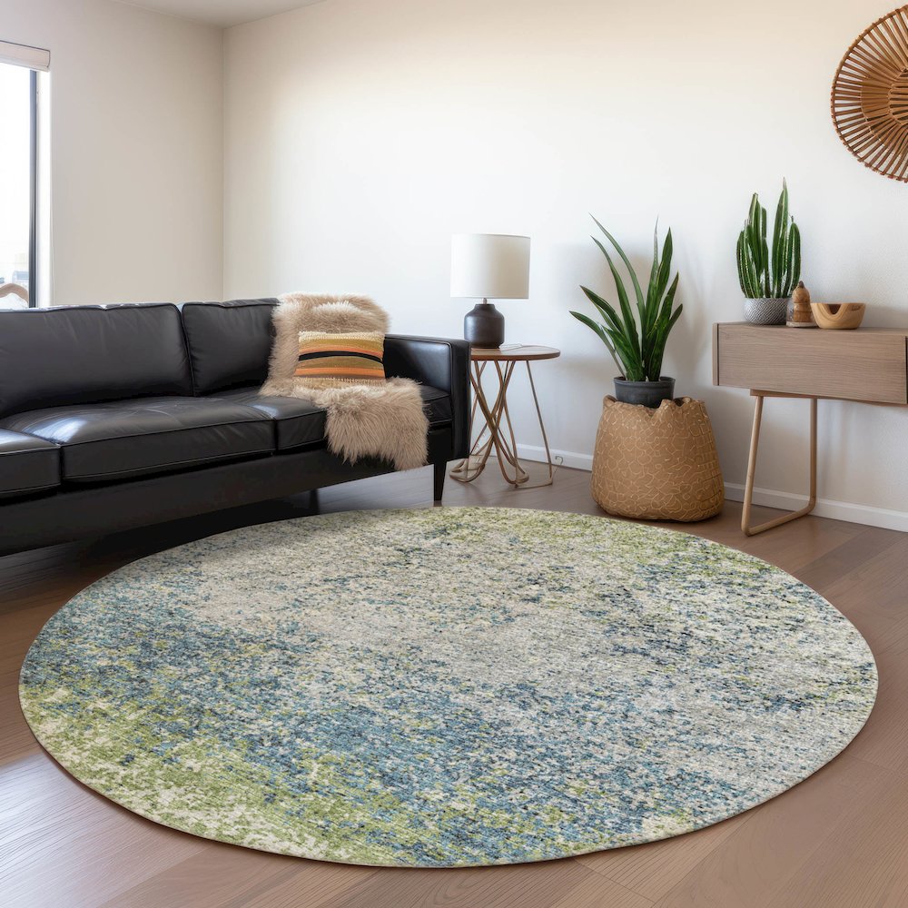 Premium Machine Washable Mayfield  Green 8' x 8' Round Rug. Picture 5