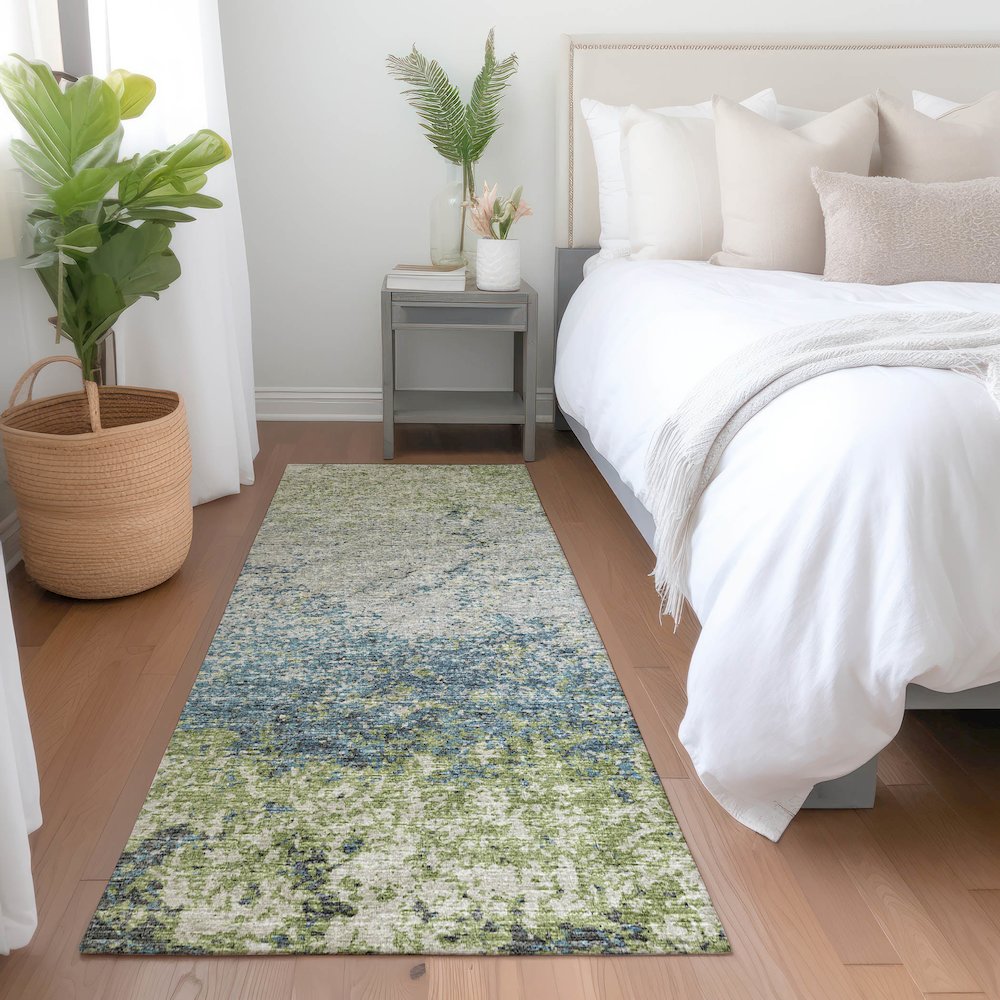 Premium Machine Washable Mayfield  Green 2'3" x 7'6" Runner Rug. Picture 5