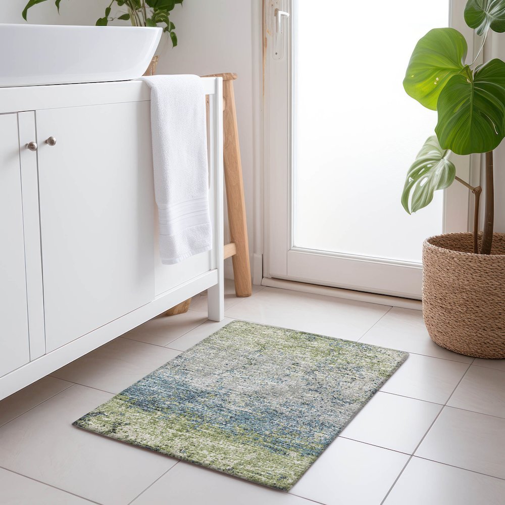 Premium Machine Washable Mayfield  Green 1'8" x 2'6" Rug. Picture 5