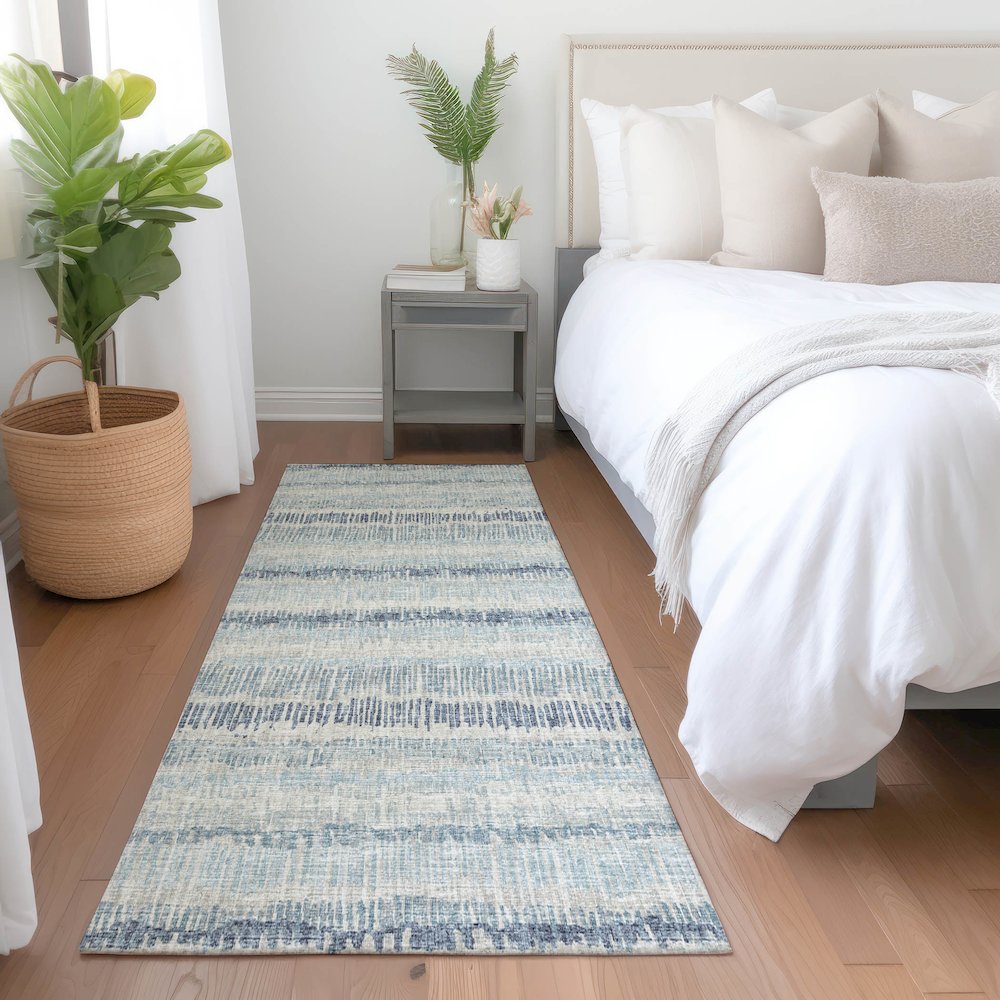 Premium Machine Washable Mayfield  Blue 2'3" x 7'6" Runner Rug. Picture 5