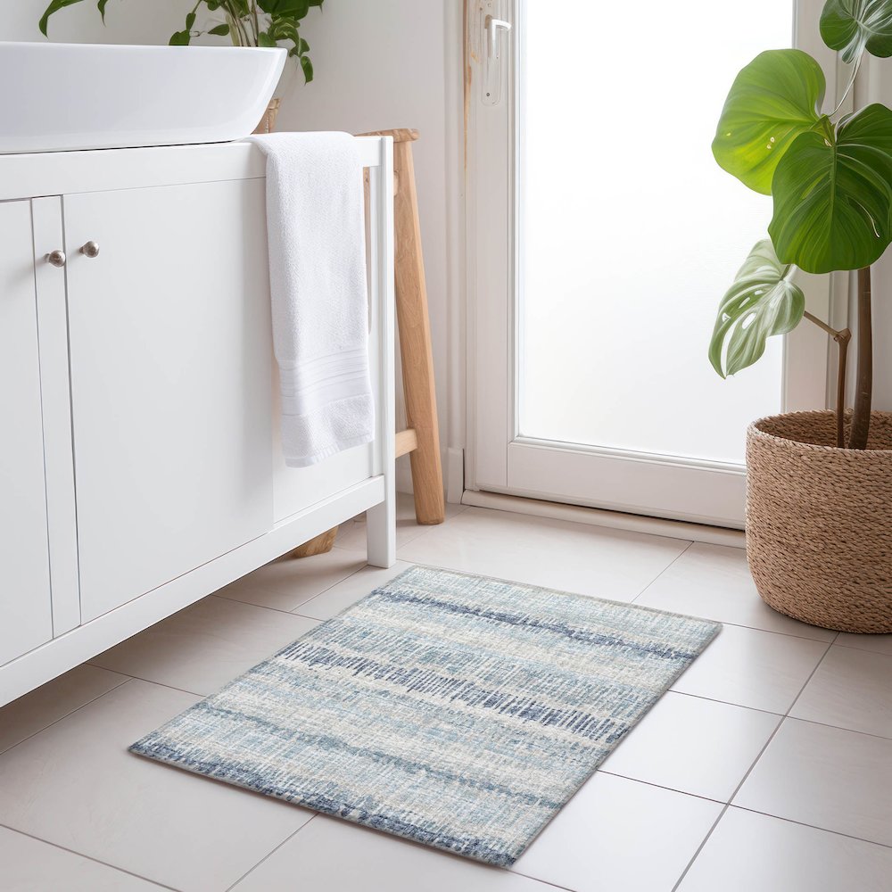 Premium Machine Washable Mayfield  Blue 1'8" x 2'6" Rug. Picture 5