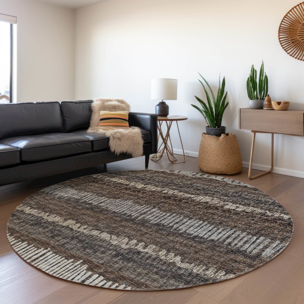 Premium Machine Washable Mayfield  Brown 8' x 8' Round Rug. Picture 5