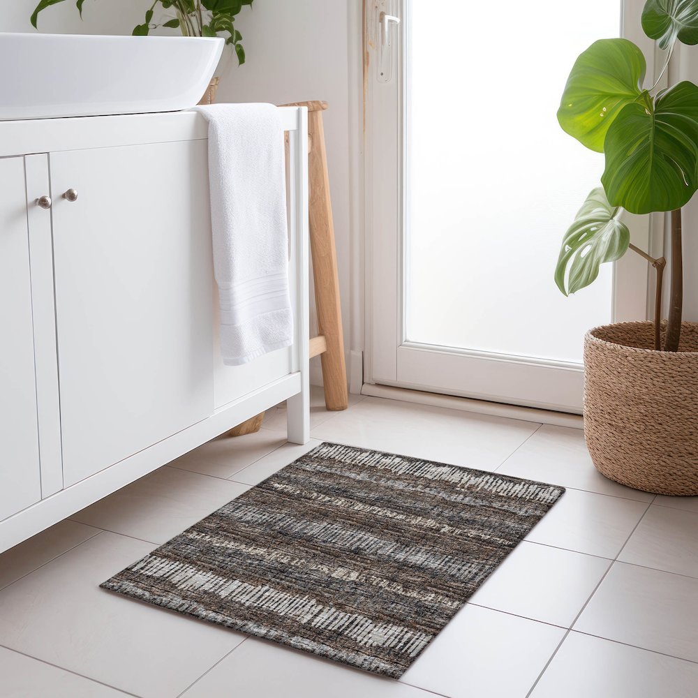 Premium Machine Washable Mayfield  Brown 1'8" x 2'6" Rug. Picture 5