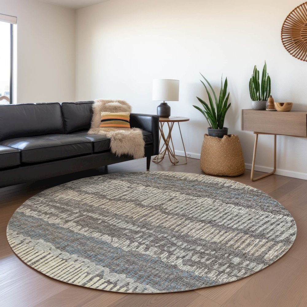 Premium Machine Washable Mayfield  Gray 8' x 8' Round Rug. Picture 5