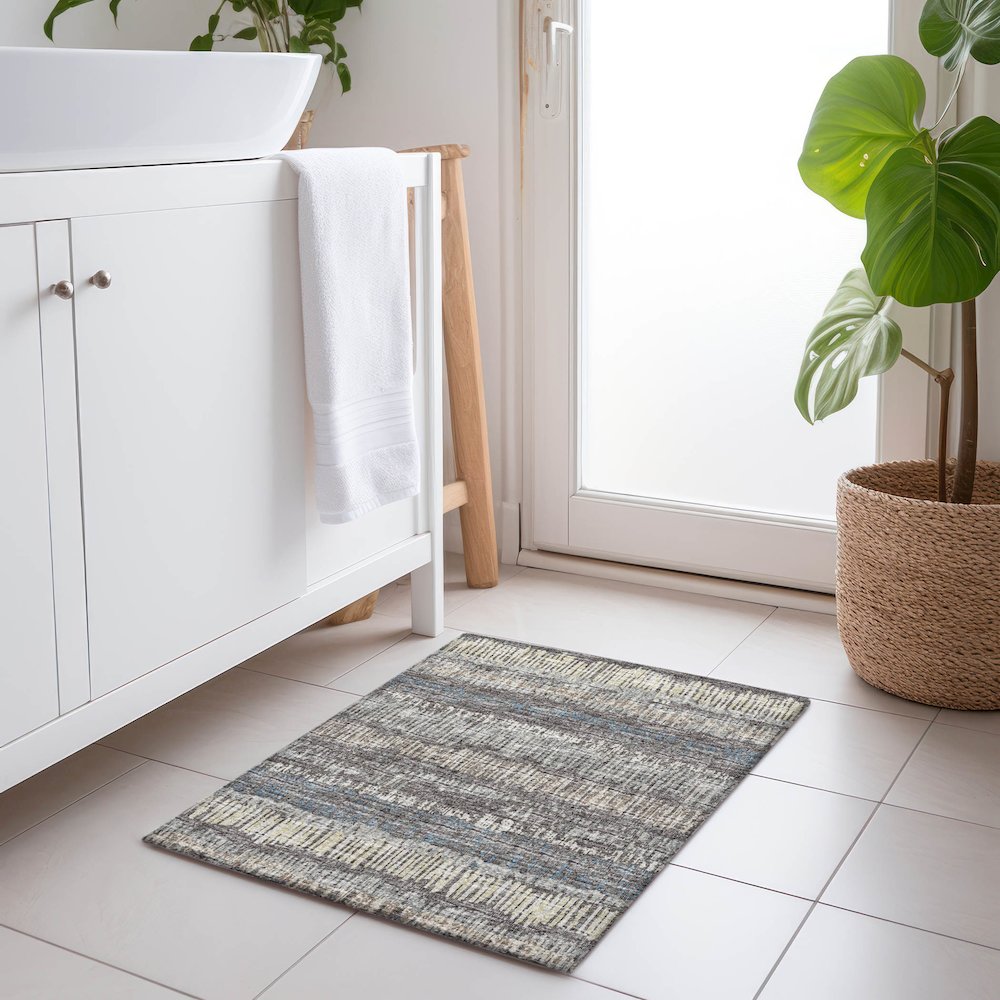 Premium Machine Washable Mayfield  Gray 1'8" x 2'6" Rug. Picture 5