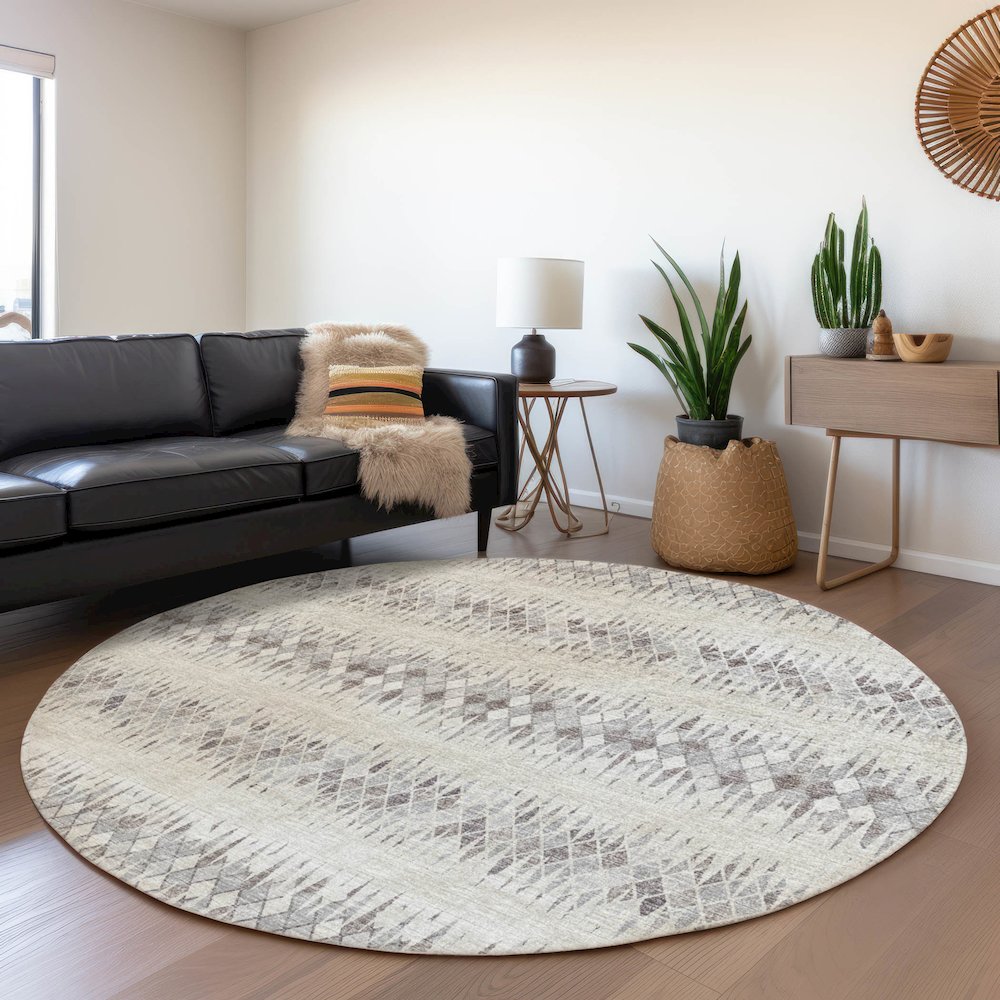 Premium Machine Washable Mayfield  Beige 8' x 8' Round Rug. Picture 5