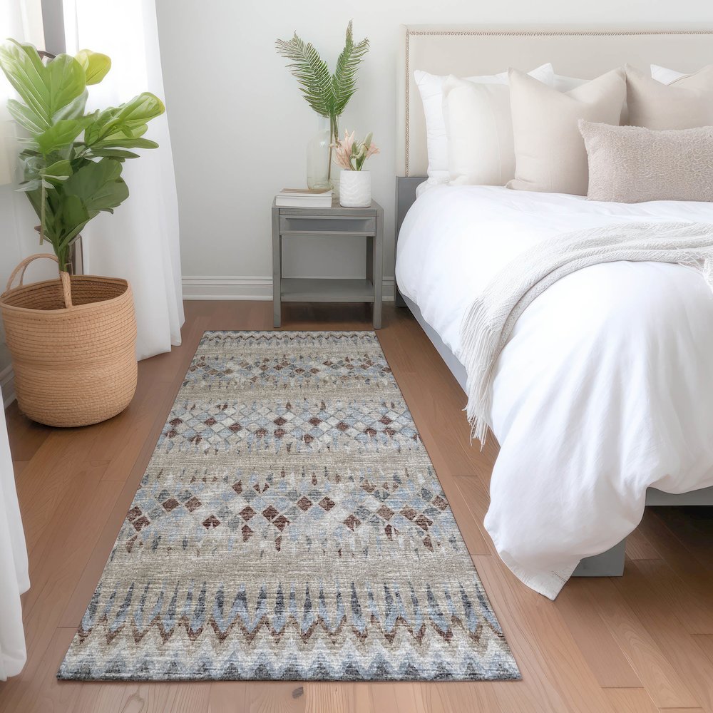 Premium Machine Washable Mayfield  Blue 2'3" x 7'6" Runner Rug. Picture 5