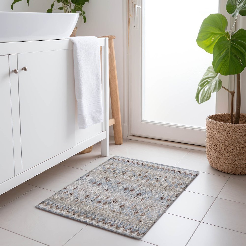 Premium Machine Washable Mayfield  Blue 1'8" x 2'6" Rug. Picture 5