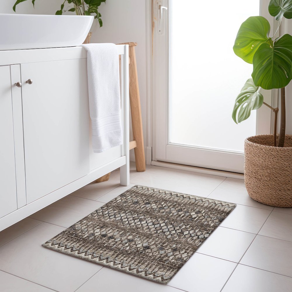 Premium Machine Washable Mayfield  Brown 1'8" x 2'6" Rug. Picture 5