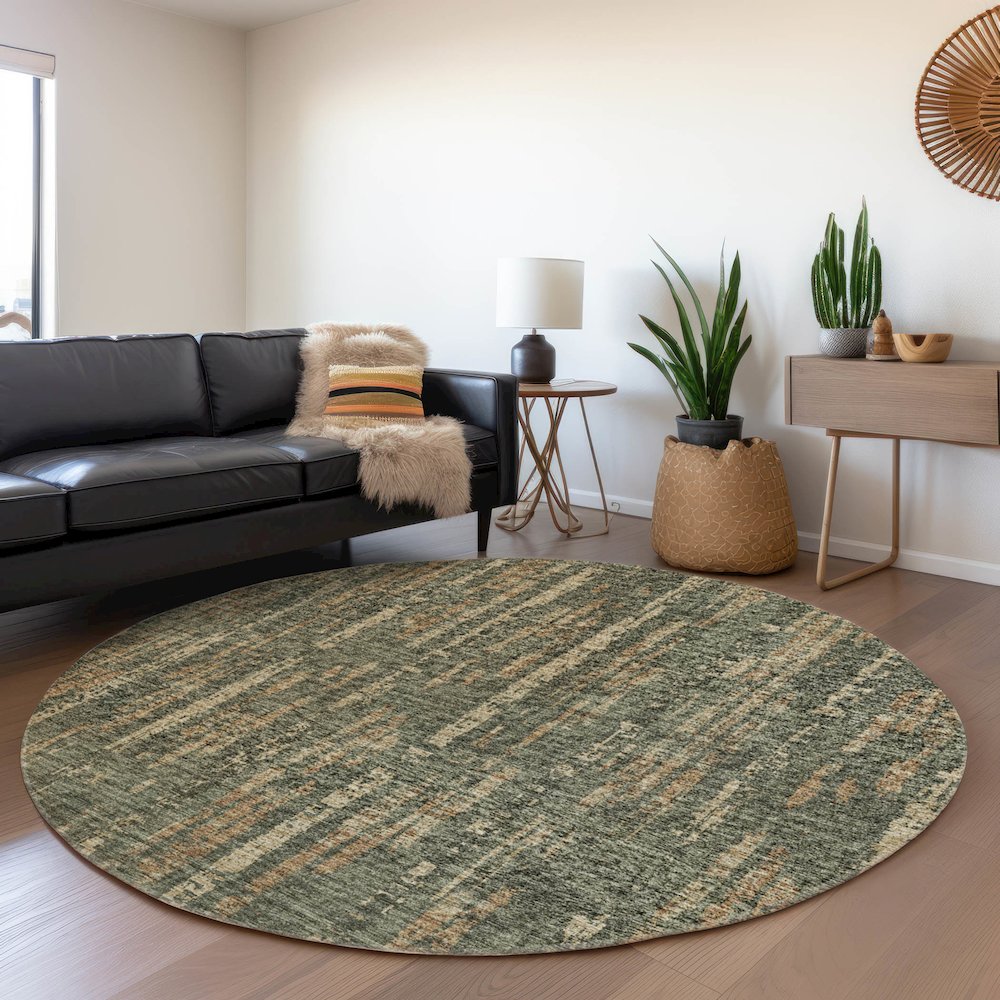 Premium Machine Washable Mayfield  Green 8' x 8' Round Rug. Picture 5