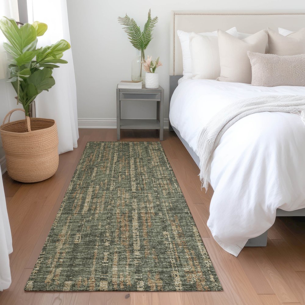 Premium Machine Washable Mayfield  Green 2'3" x 7'6" Runner Rug. Picture 5
