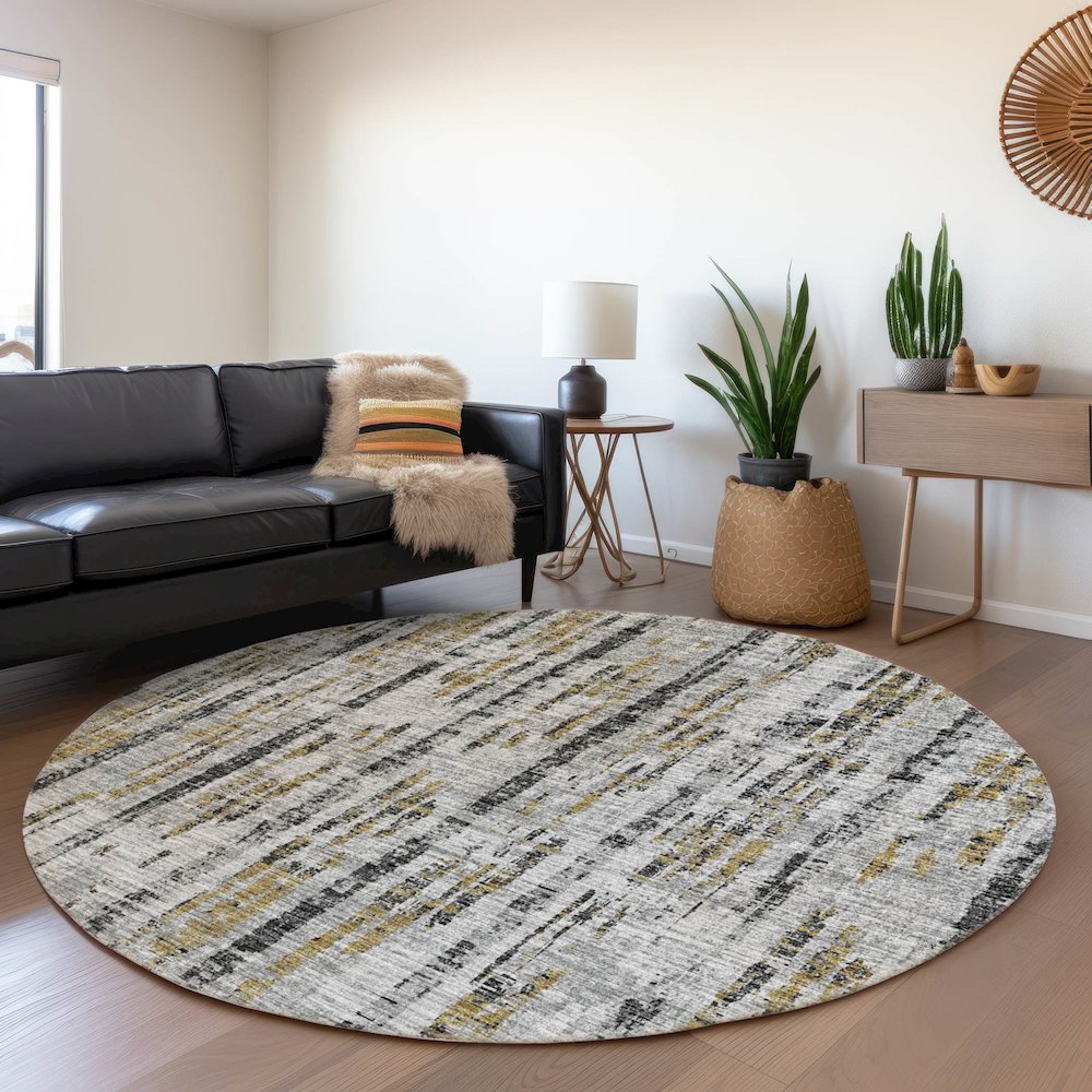 Premium Machine Washable Mayfield  Silver 8' x 8' Round Rug. Picture 5