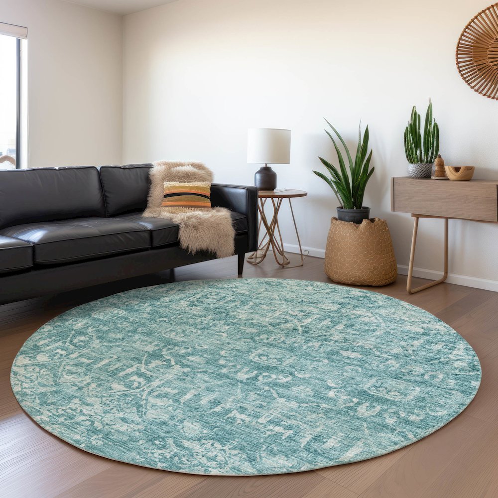 Premium Machine Washable Mayfield  Blue 8' x 8' Round Rug. Picture 5