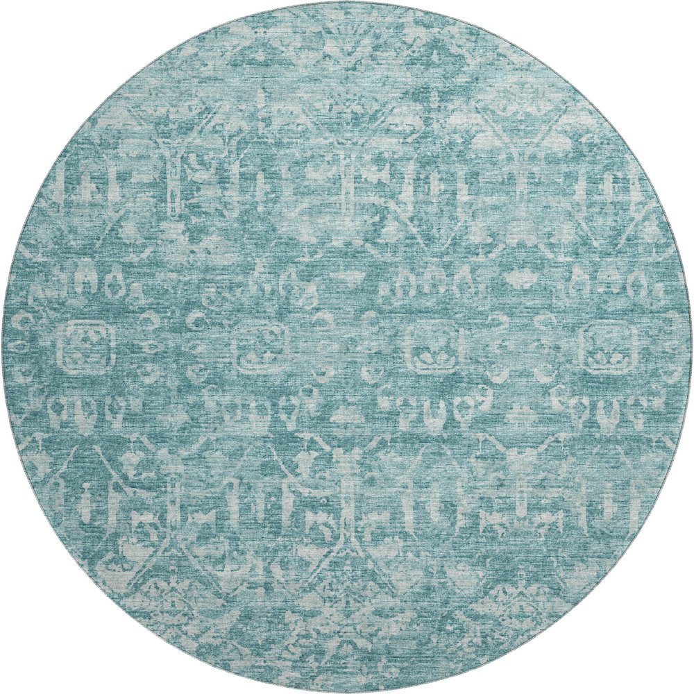 Premium Machine Washable Mayfield  Blue 8' x 8' Round Rug. Picture 1