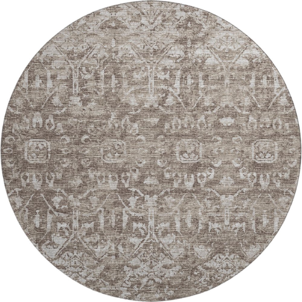 Premium Machine Washable Mayfield  Brown 8' x 8' Round Rug. Picture 1