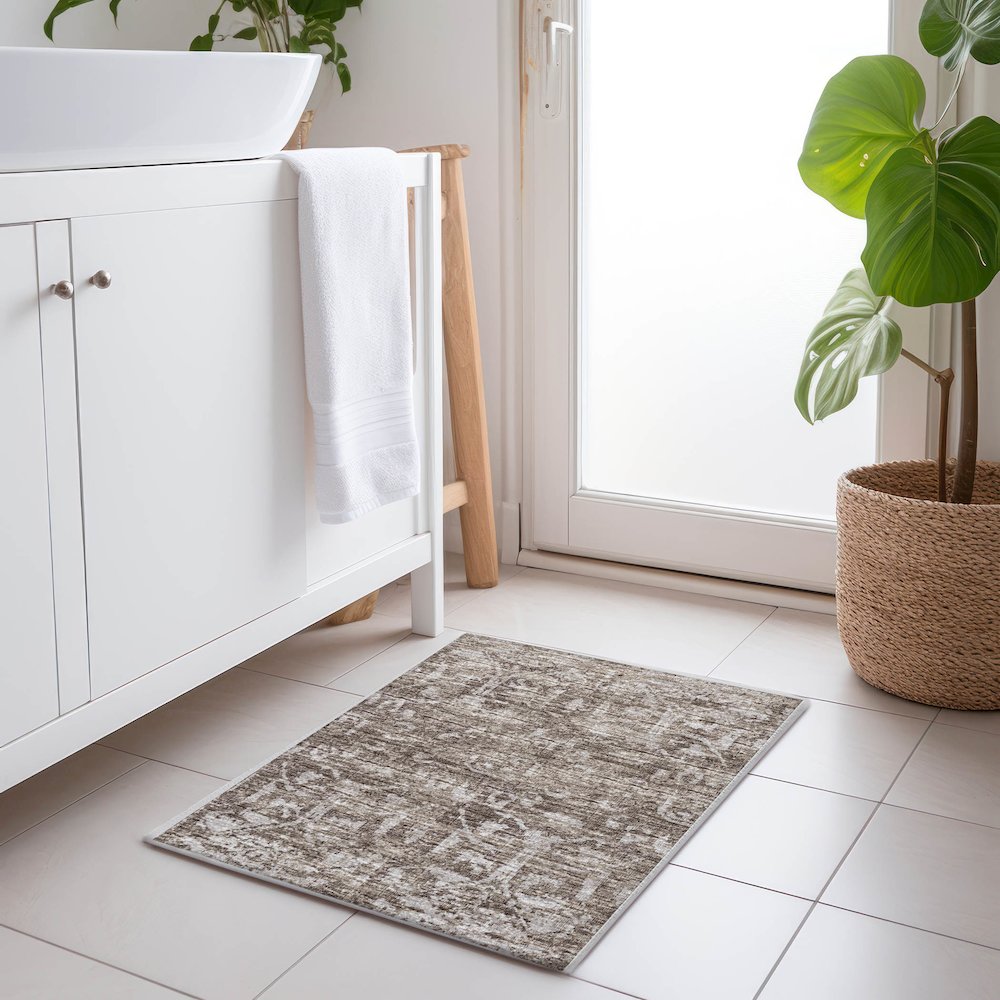 Premium Machine Washable Mayfield  Brown 1'8" x 2'6" Rug. Picture 5