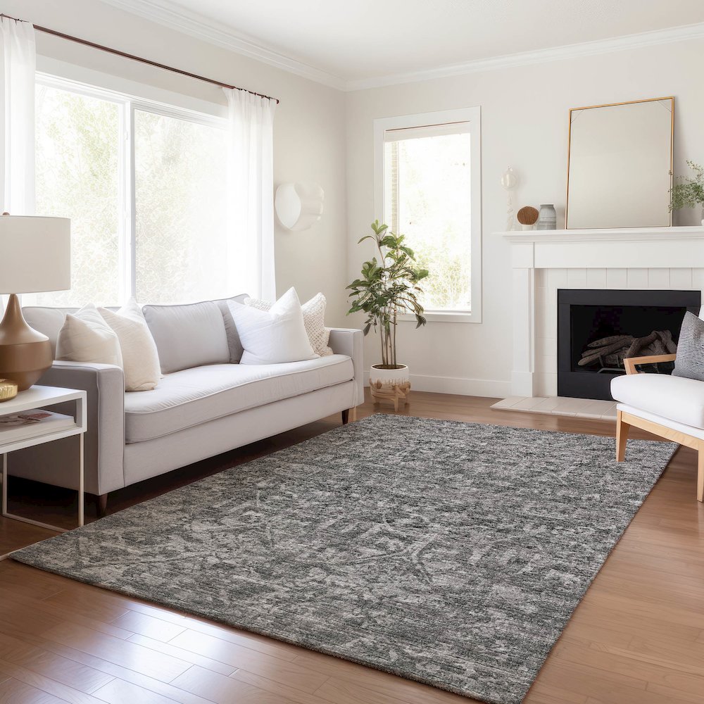 Premium Machine Washable Mayfield  Charcoal 2'6" x 3'10" Rug. Picture 6
