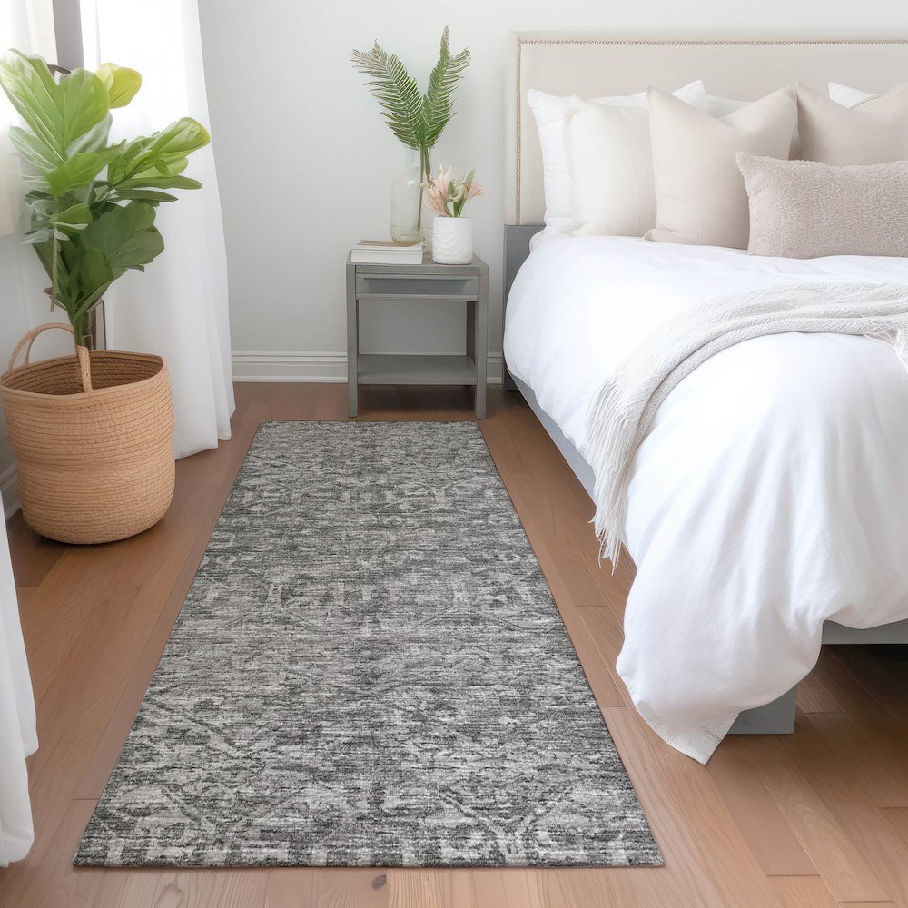 Premium Machine Washable Mayfield  Charcoal 2'3" x 7'6" Runner Rug. Picture 5
