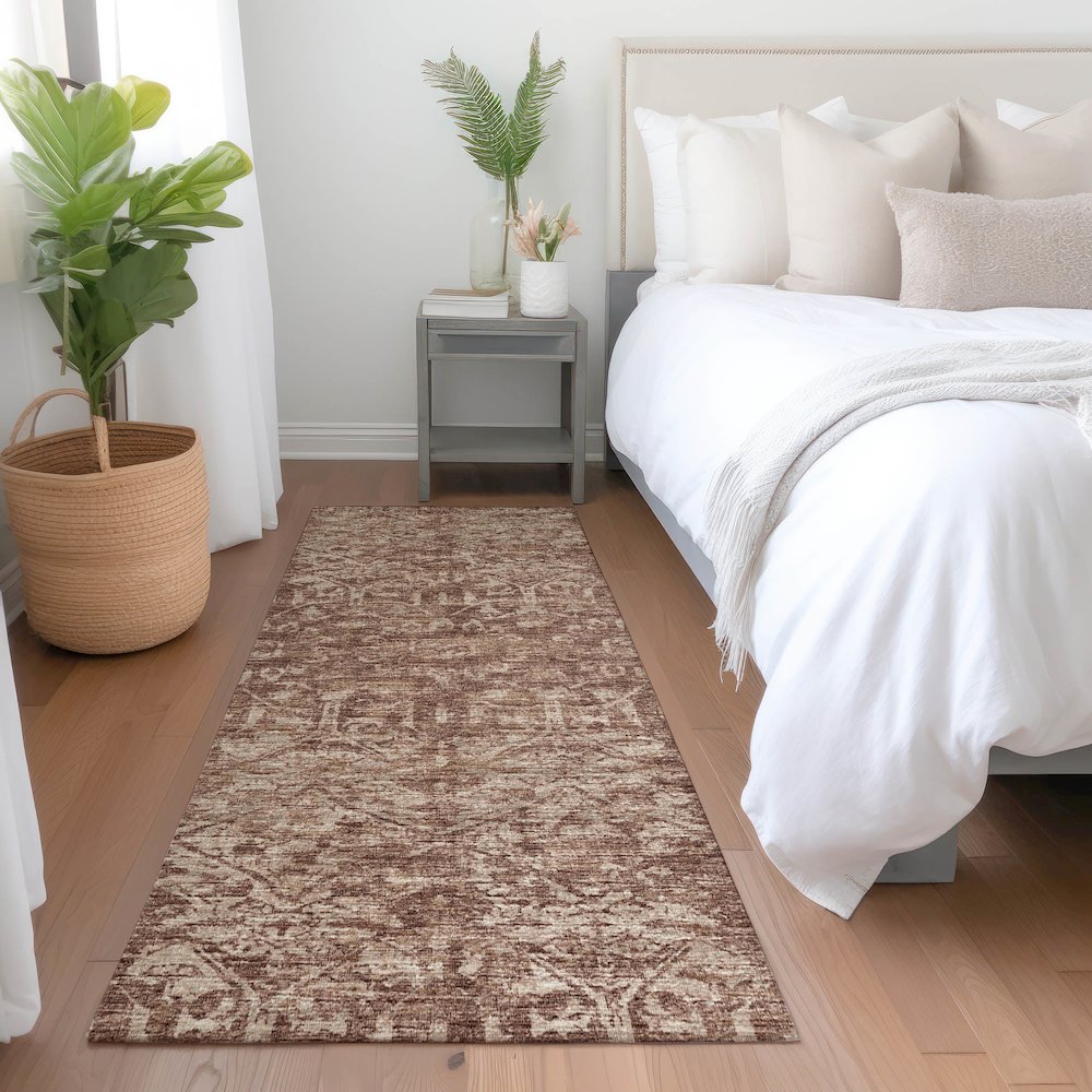Premium Machine Washable Mayfield  Chocolate 2'3" x 7'6" Runner Rug. Picture 5