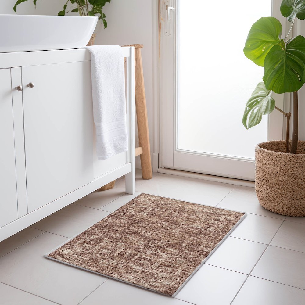 Premium Machine Washable Mayfield  Chocolate 1'8" x 2'6" Rug. Picture 5