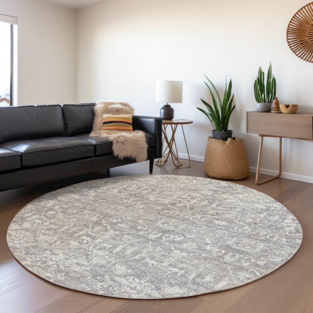 Premium Machine Washable Mayfield  Gray 8' x 8' Round Rug. Picture 5