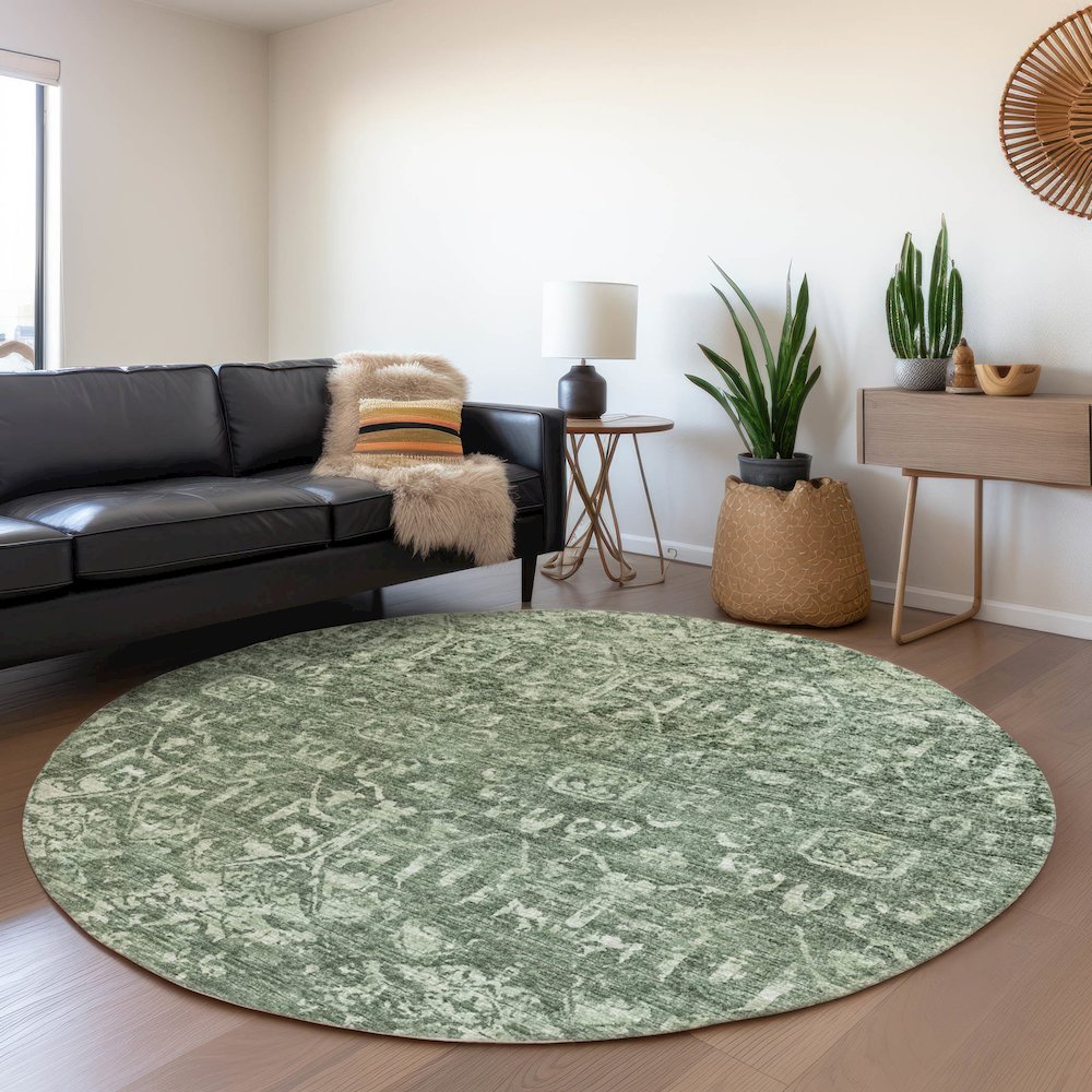 Premium Machine Washable Mayfield  Green 8' x 8' Round Rug. Picture 5