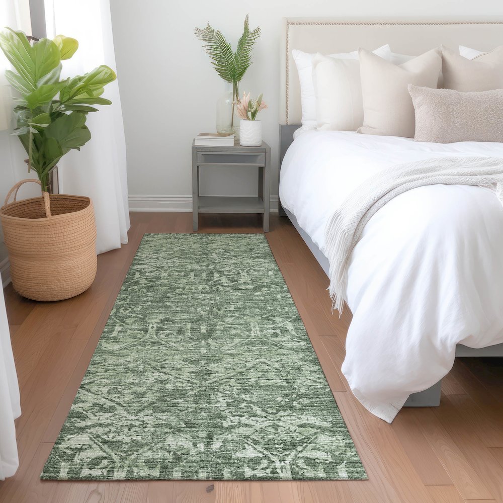 Premium Machine Washable Mayfield  Green 2'3" x 7'6" Runner Rug. Picture 5