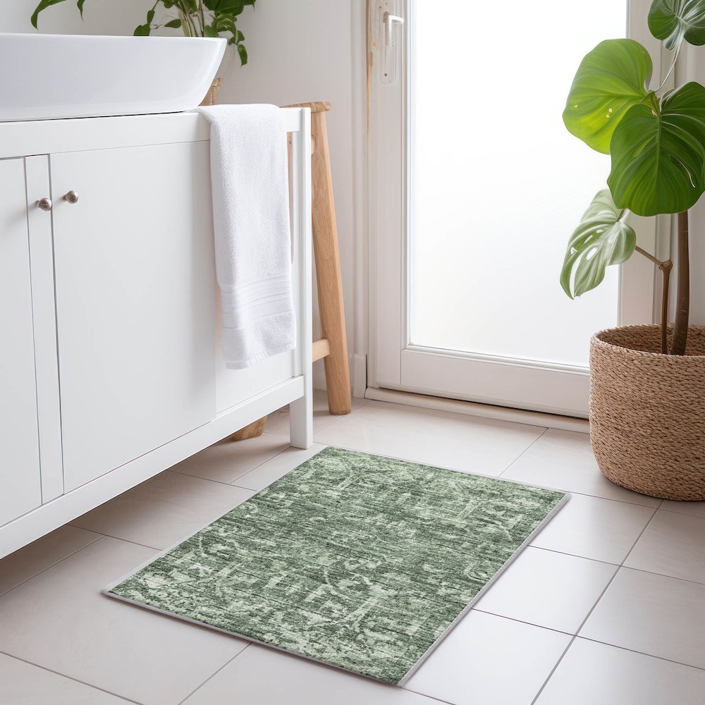 Premium Machine Washable Mayfield  Green 1'8" x 2'6" Rug. Picture 5