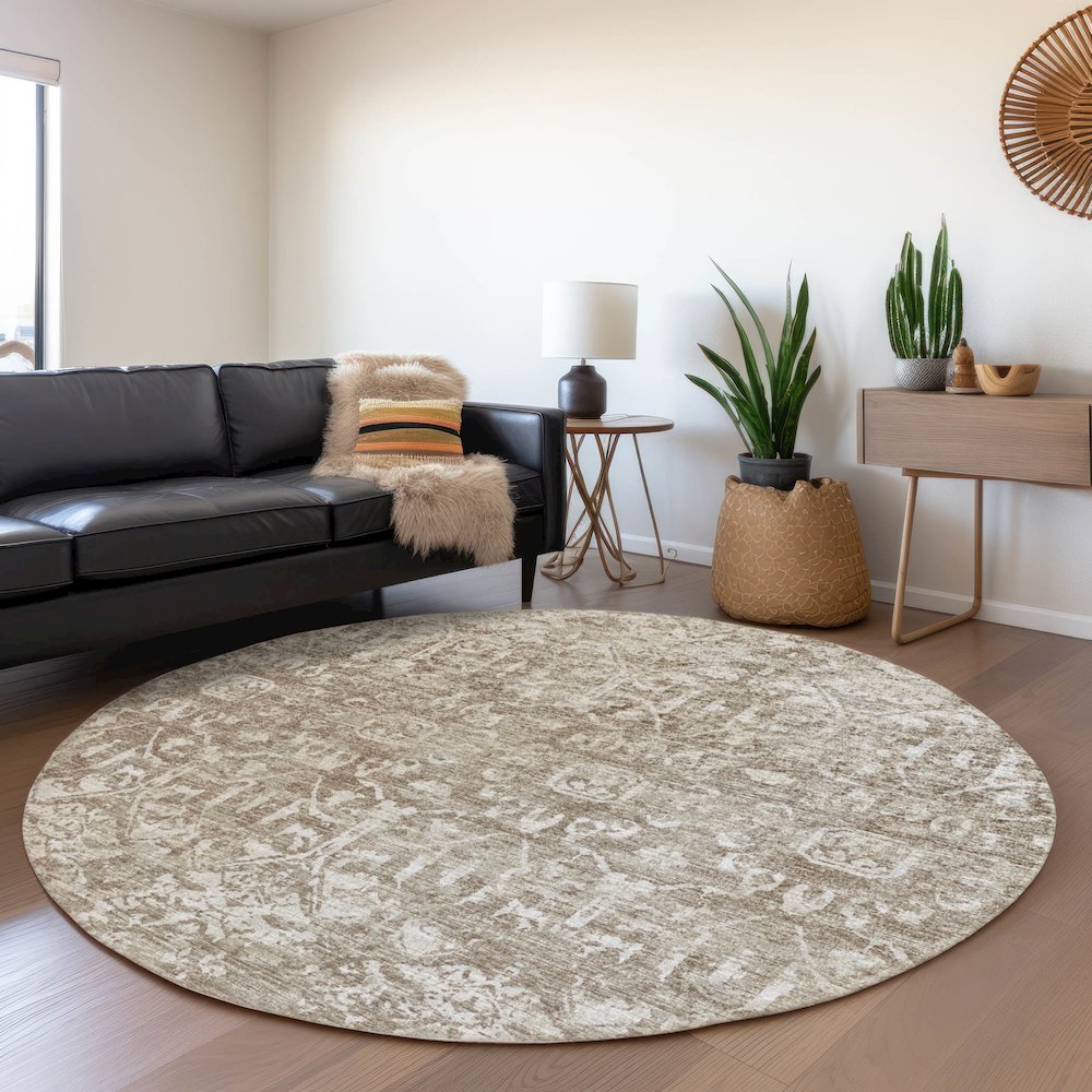 Premium Machine Washable Mayfield  Taupe 8' x 8' Round Rug. Picture 5