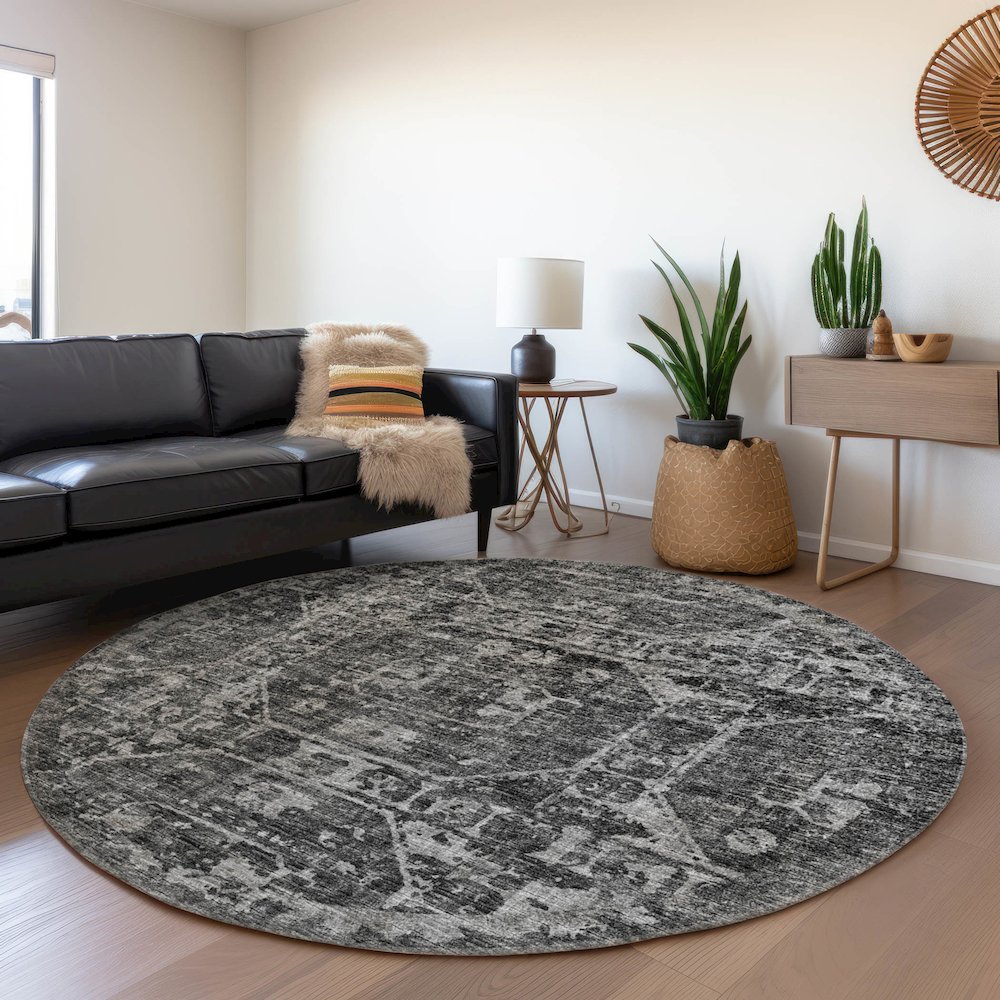 Premium Machine Washable Mayfield  Black 8' x 8' Round Rug. Picture 5