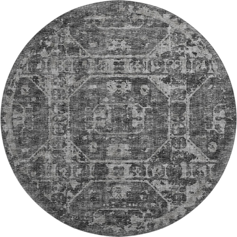 Premium Machine Washable Mayfield  Black 8' x 8' Round Rug. Picture 1