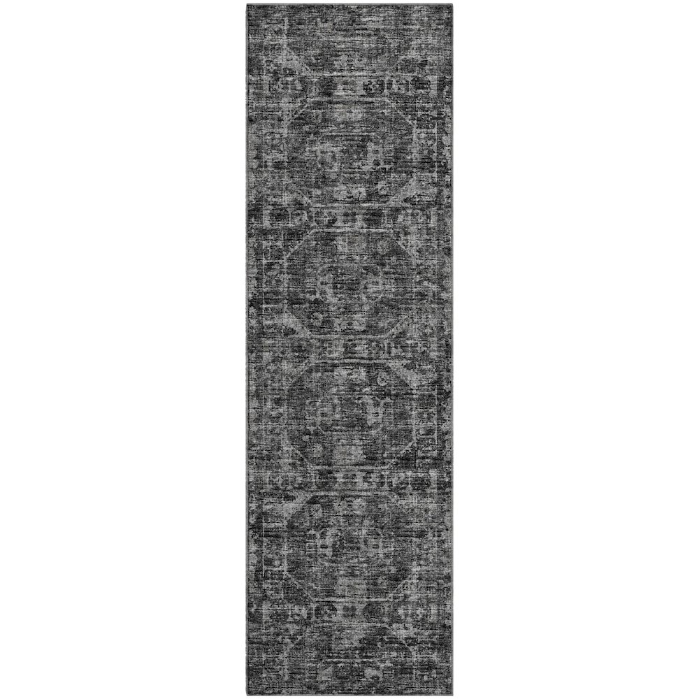 Premium Machine Washable Mayfield  Black 2'3" x 7'6" Runner Rug. Picture 1
