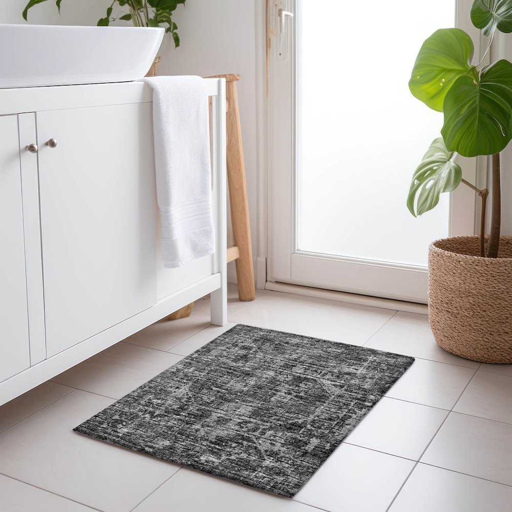 Premium Machine Washable Mayfield  Black 1'8" x 2'6" Rug. Picture 5