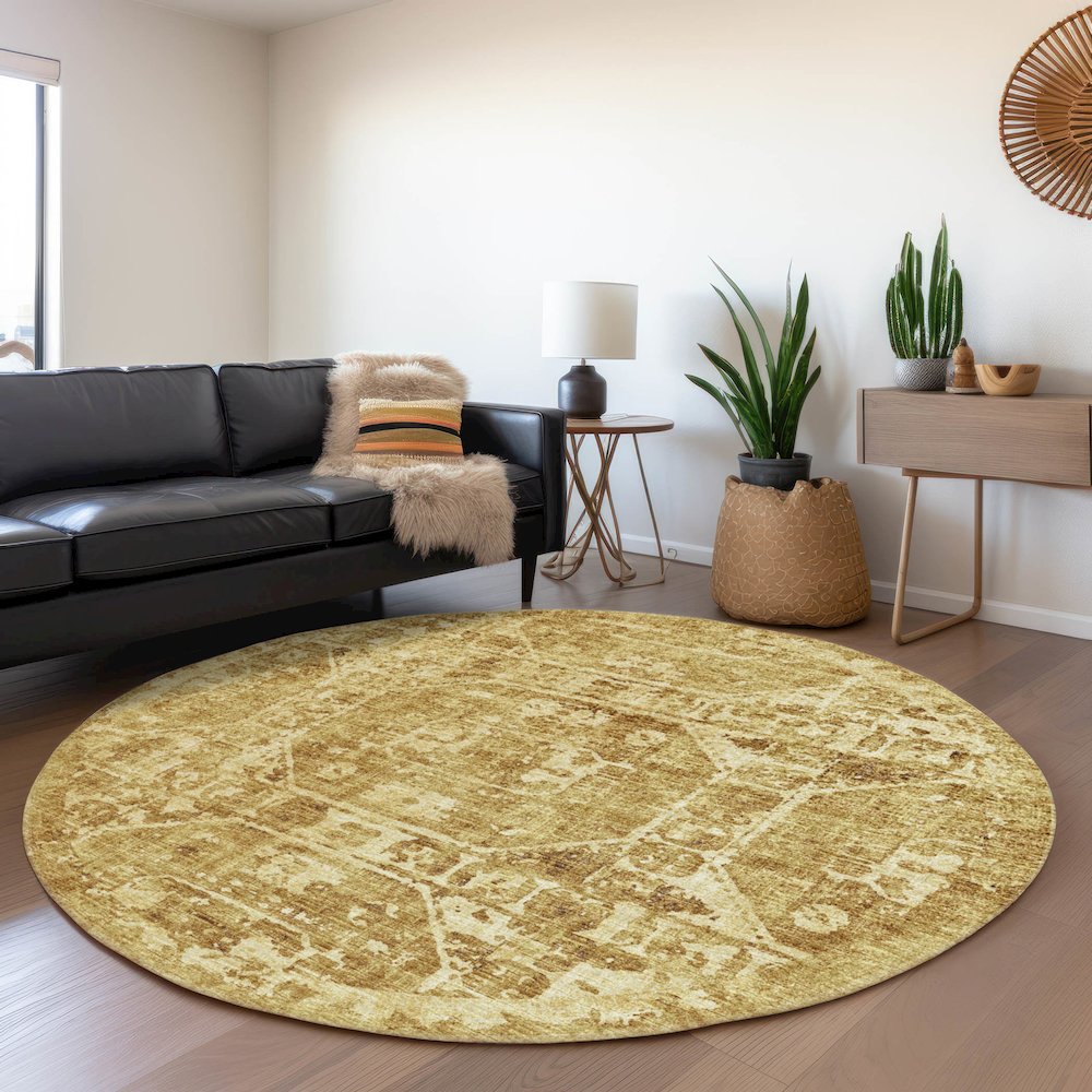 Premium Machine Washable Mayfield  Gilded 8' x 8' Round Rug. Picture 5