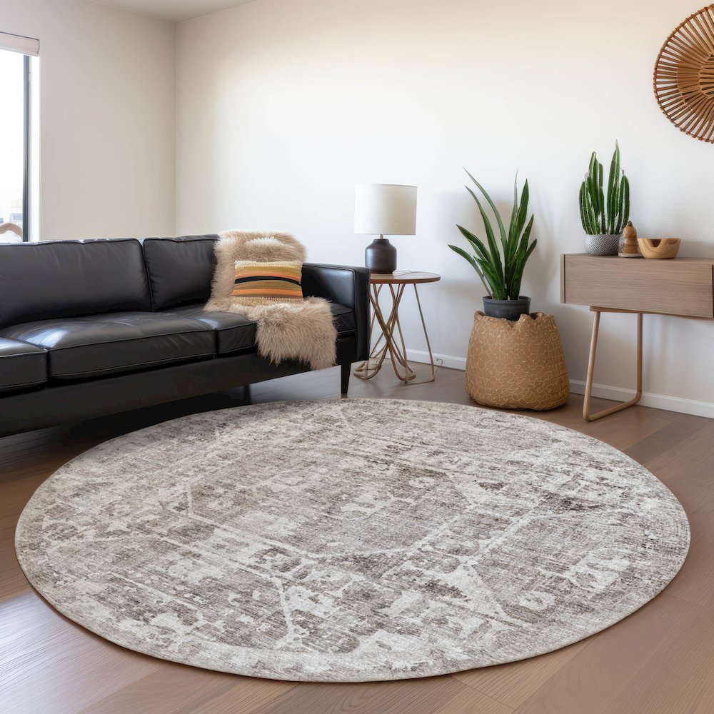 Premium Machine Washable Mayfield  Mocha 8' x 8' Round Rug. Picture 5
