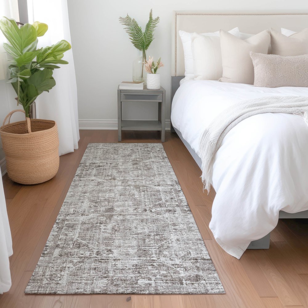 Premium Machine Washable Mayfield  Mocha 2'3" x 7'6" Runner Rug. Picture 5