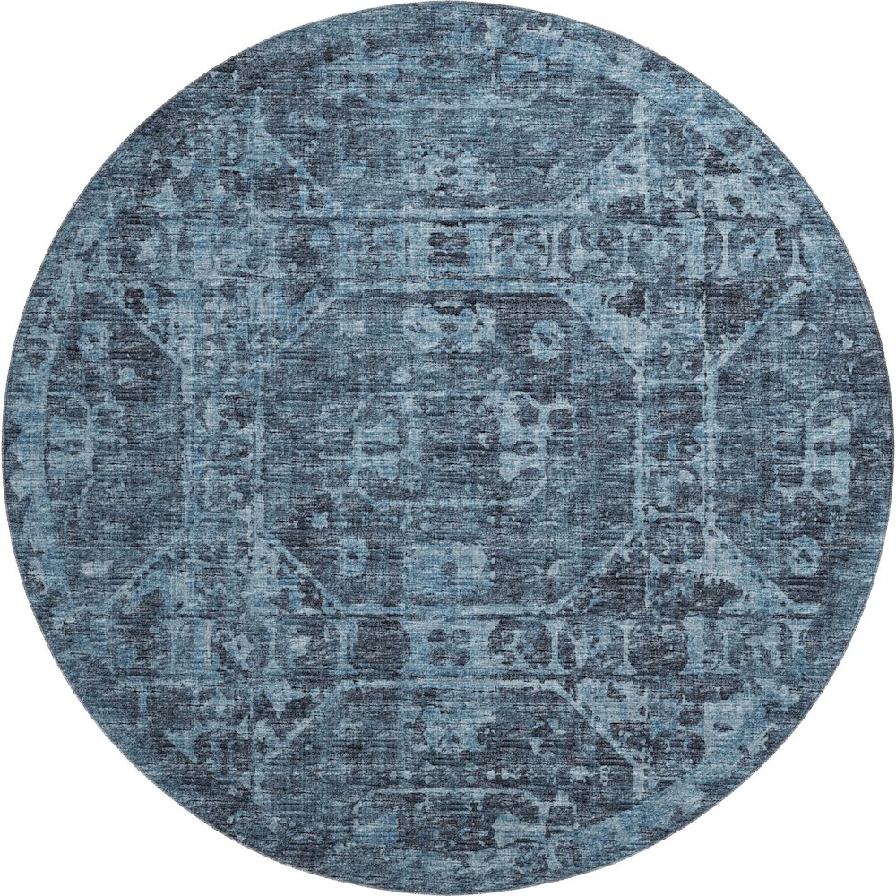 Premium Machine Washable Mayfield  Navy 8' x 8' Round Rug. Picture 1